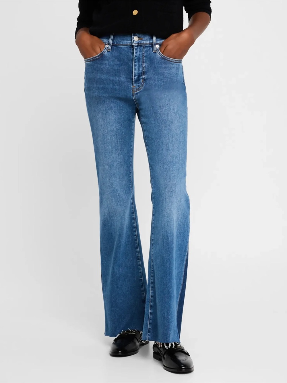 FRAME NWT Le Easy Flare Outseam Insert Jeans Mermaid Wash Size 32 Frayed Hem